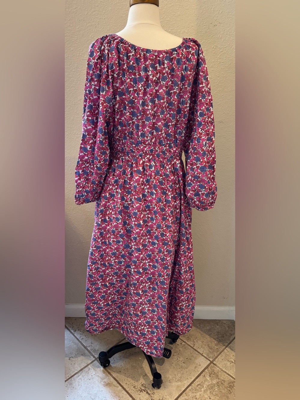 J Crew Large EUC V-Neck Cotton Berry Floral Lined Midi Dress with pockets - Picture 7 of 9